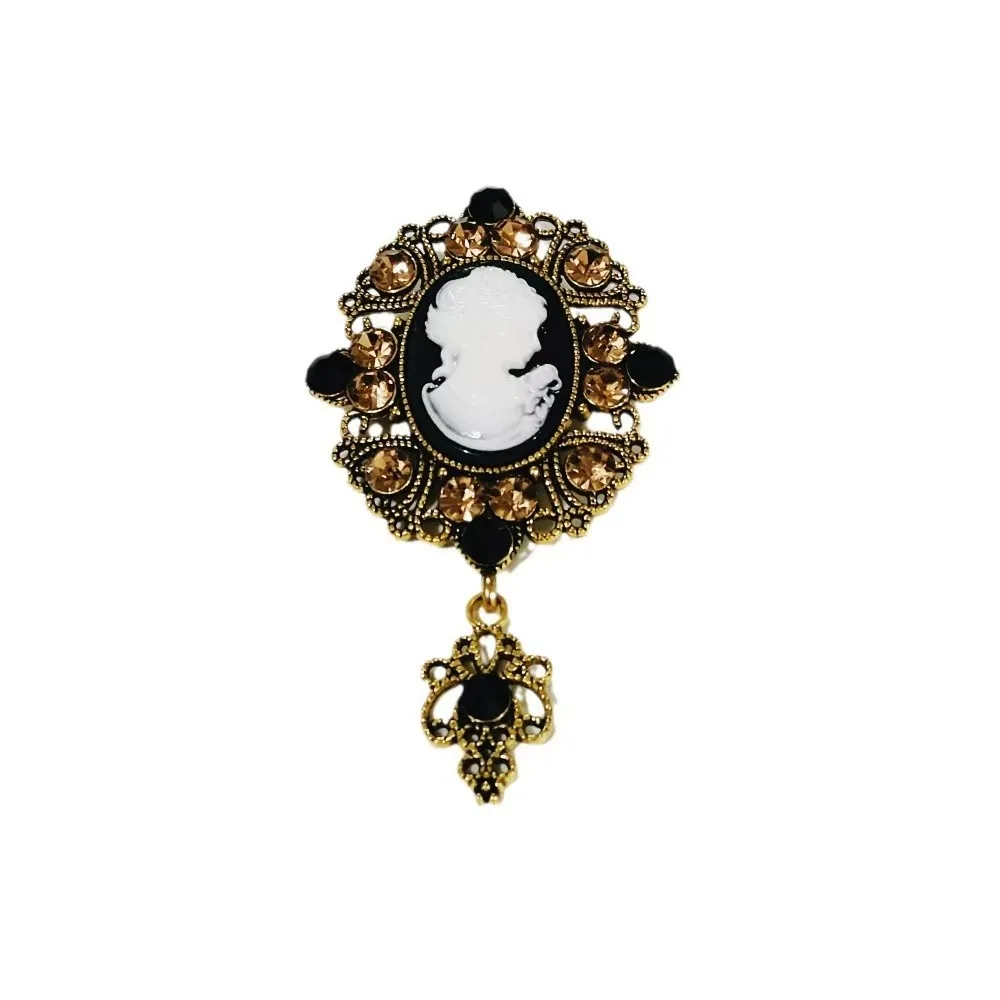 SHMIK Vintage Palace Style Relief Beauty Pendant Crystal Badges Brooch For Women Elegant Retro Middle Design Pin Jewelry