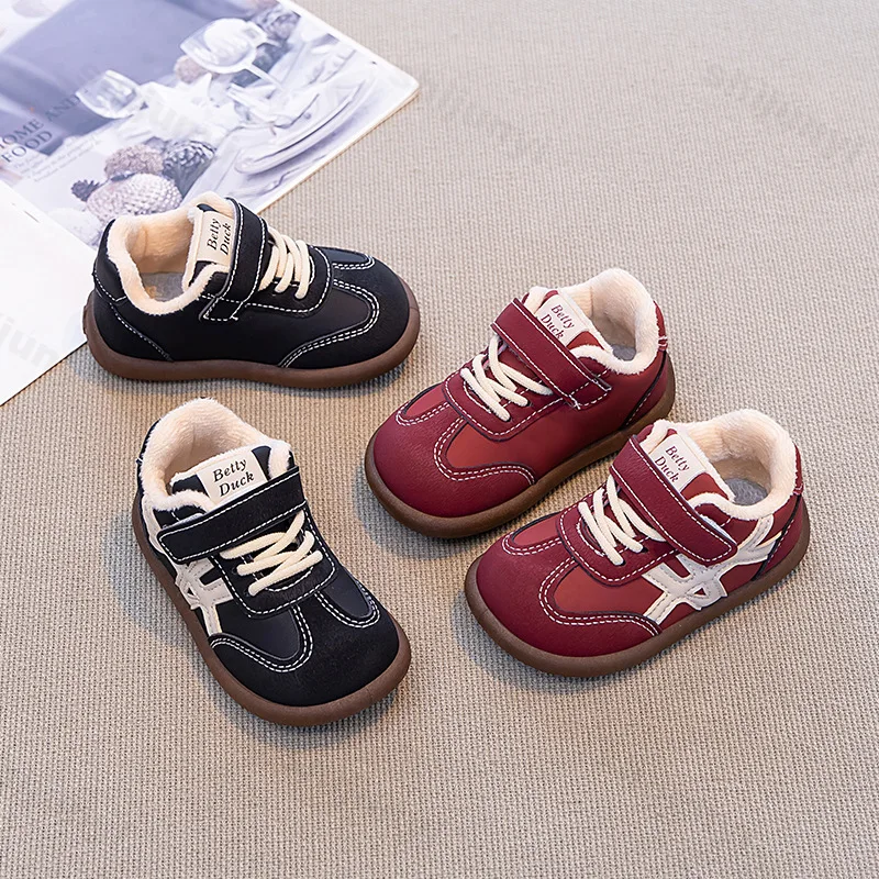 

Зимние детские кроссовки для мальчиков и девочек, теплая повседневная обувь, спортивная обувь для отдыха в стиле ретро, детская нескользящая удобная хлопковая обувь для малышей