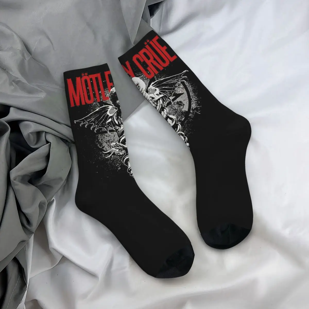 Fashion Male Men Socks Novelty The Winged Skull Snake Sword Motley Crues Sock Polyester Graphic Stockings Spring Autumn Winter