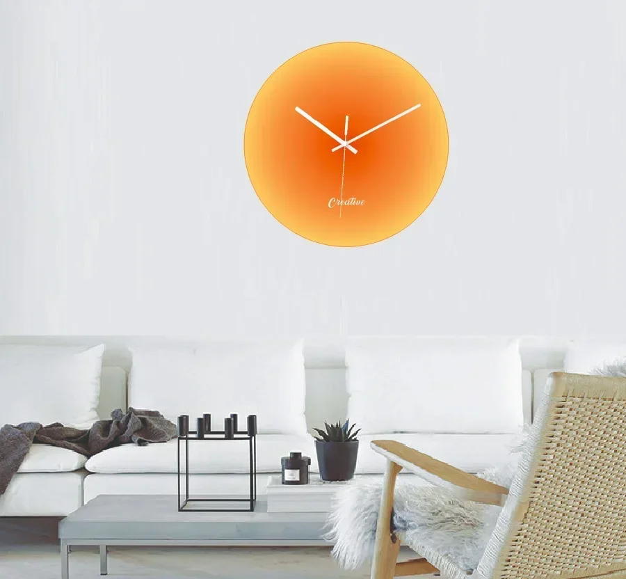 Nordic Sunset Wall Clock Celebrity Ins Light Luxury Living Room Punch-free Creative Decoration Mute Simple Glass Clock