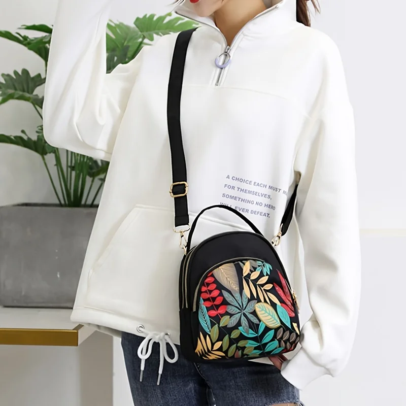 Fashion Mini Dome Handbag, Multi Layer Crossbody Bag, Ethnic Style Pattern Backpack For Women