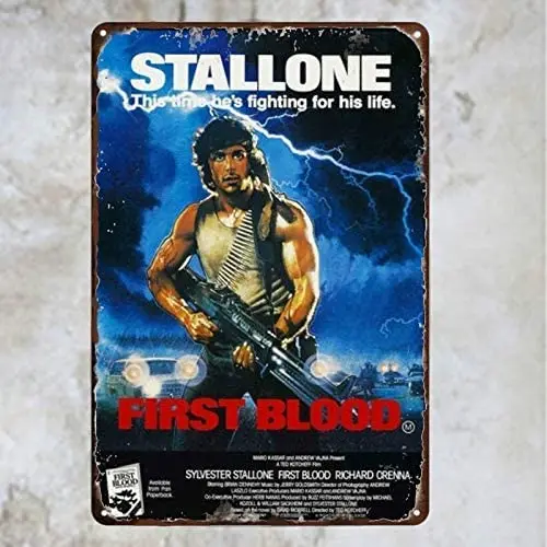 Rambo First Blood Film-letrero de aluminio y Metal, carteles, decoración de pared, decoración de habitación vintage de 12x8 pulgadas