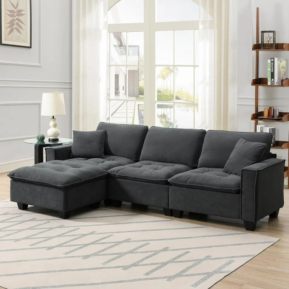 

Convertible Sectional Sofa, L-Shaped Reversible Couch with Removable Ottoman, Sofas with 2 Pillows for Living Room, Apartment