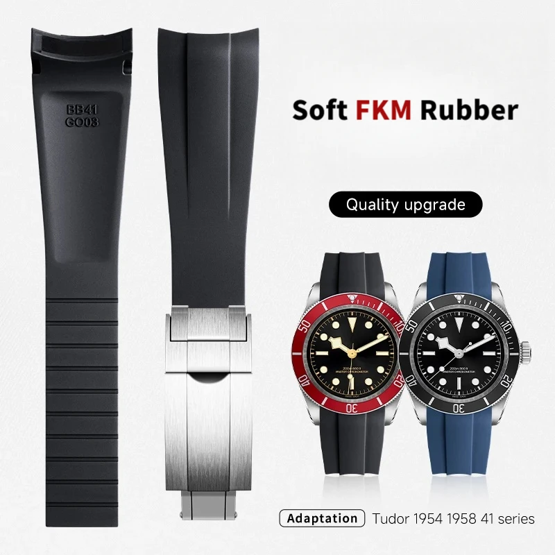 Curved End Soft FKM Rubber Strap for Tudor Black Bay/Pelagos Series | 20mm & 22mm Width for 37mm/39mm/41mm Cases