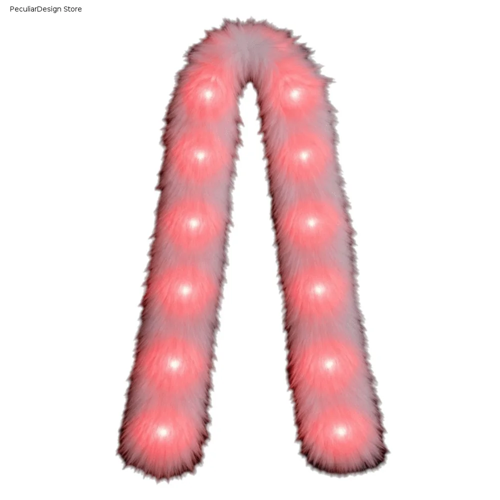 Funny White Plush LED Flash Scarf Fluffy Light Up Luminous Glowing Scarf Soft Warm Winter Plush Scarf Christmas