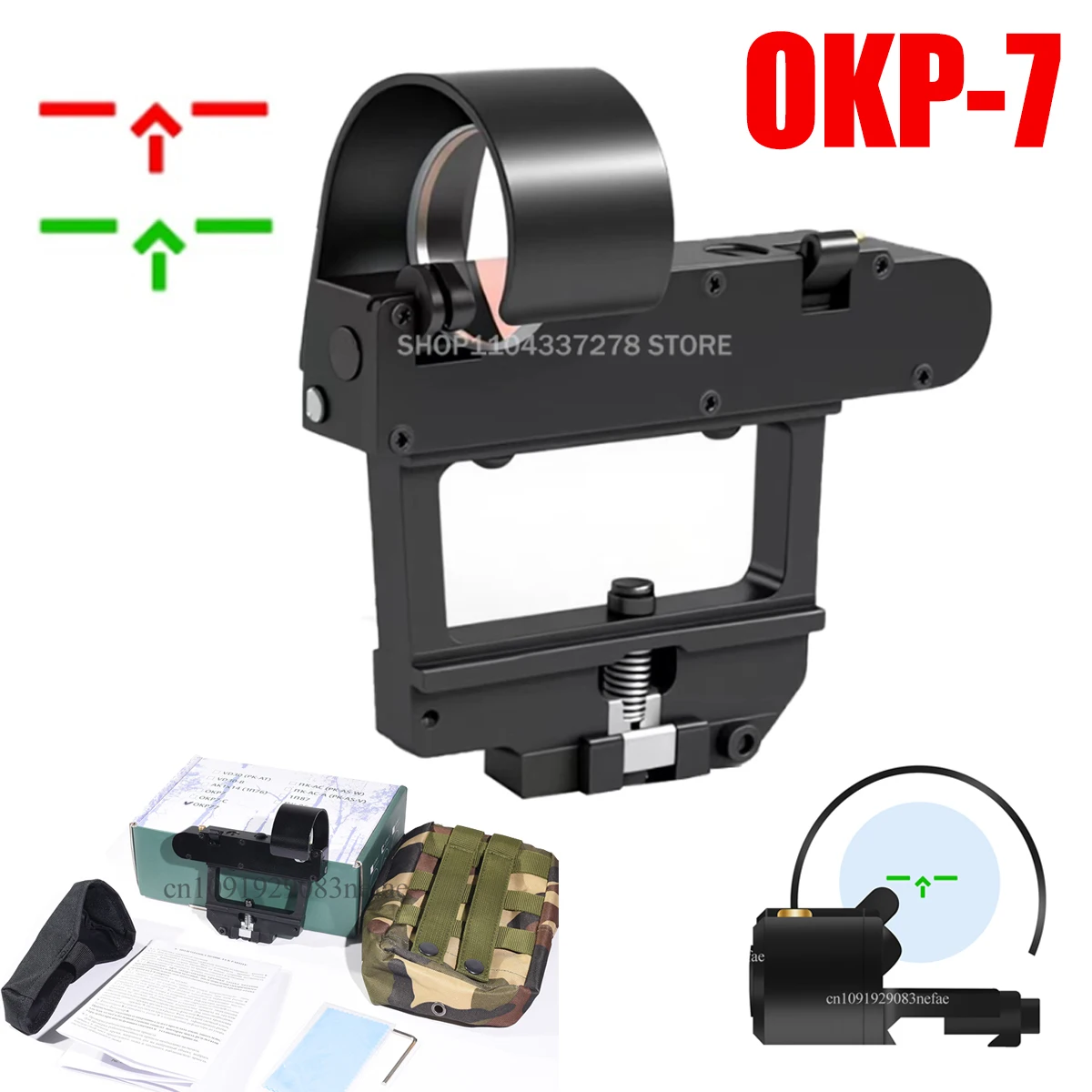 Original Russian OKP-7 Reflex Sight Red/Green Triangle Reticle Sight Fit AK47 Short Dovetail Mount / 20MM Rail Hunting Gear