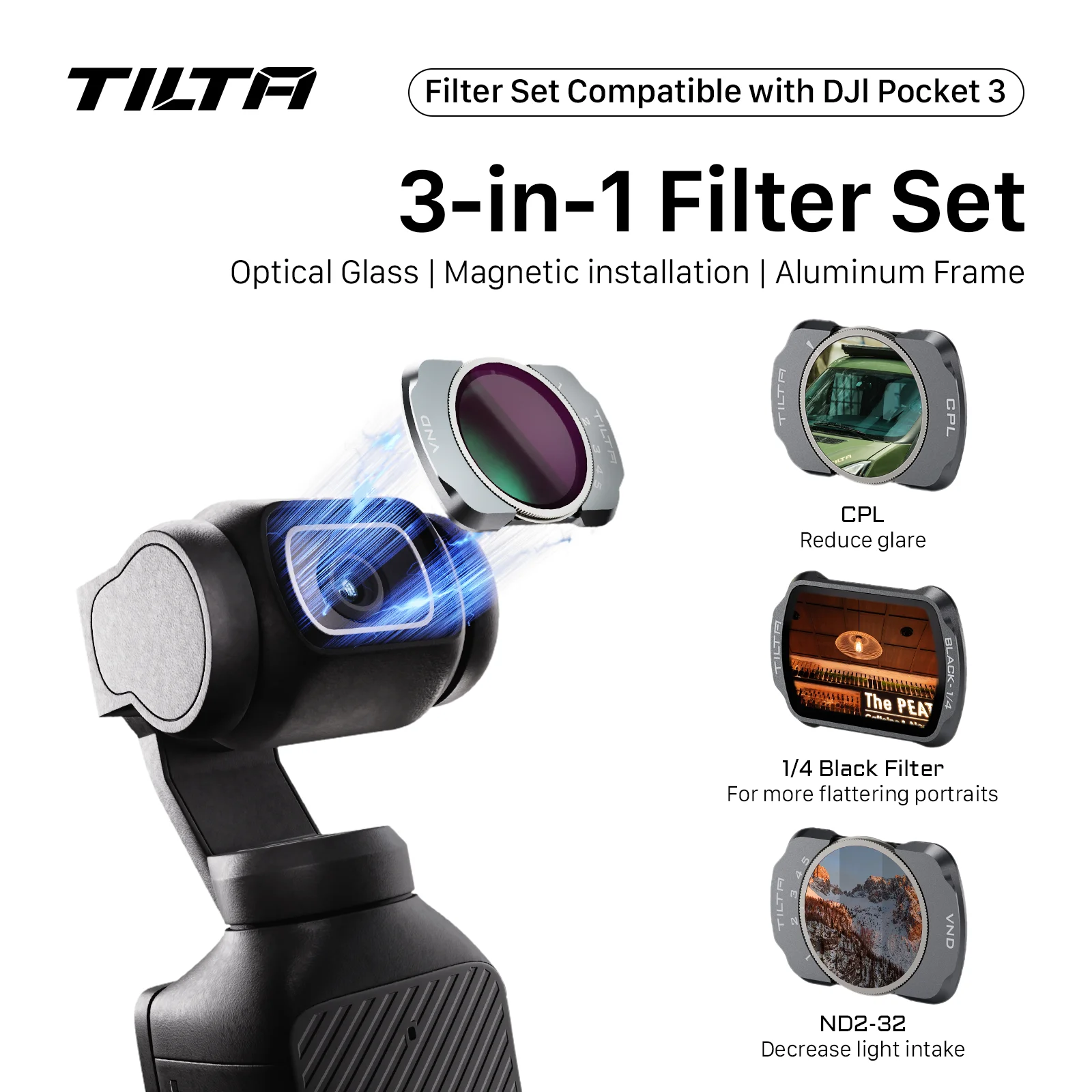 TILTA For DJI Osmo Pocket 3 Pocket 4 Accessories Filter Kit Camera Magnetic Variable ND Black Mist Polarizer Filter TF-OP3