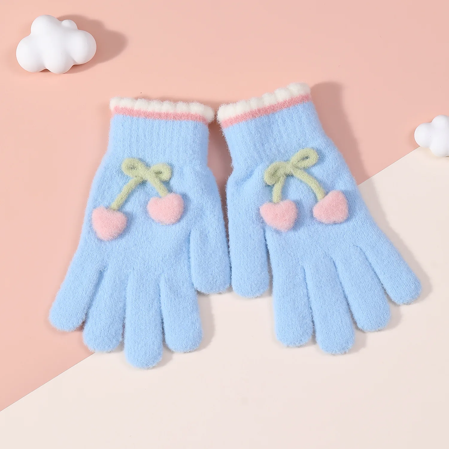Guanti per adulti Love Cherry a dita intere per ragazze Guanti di peluche dolci e carini Addensati caldi antigelo Freschi e versatili