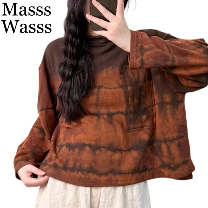 

Mass Wasss, модная свободная одежда, женские классические винтажные повседневные футболки с высоким воротником, женские элегантные роскошные хлопковые топы для фитнеса
