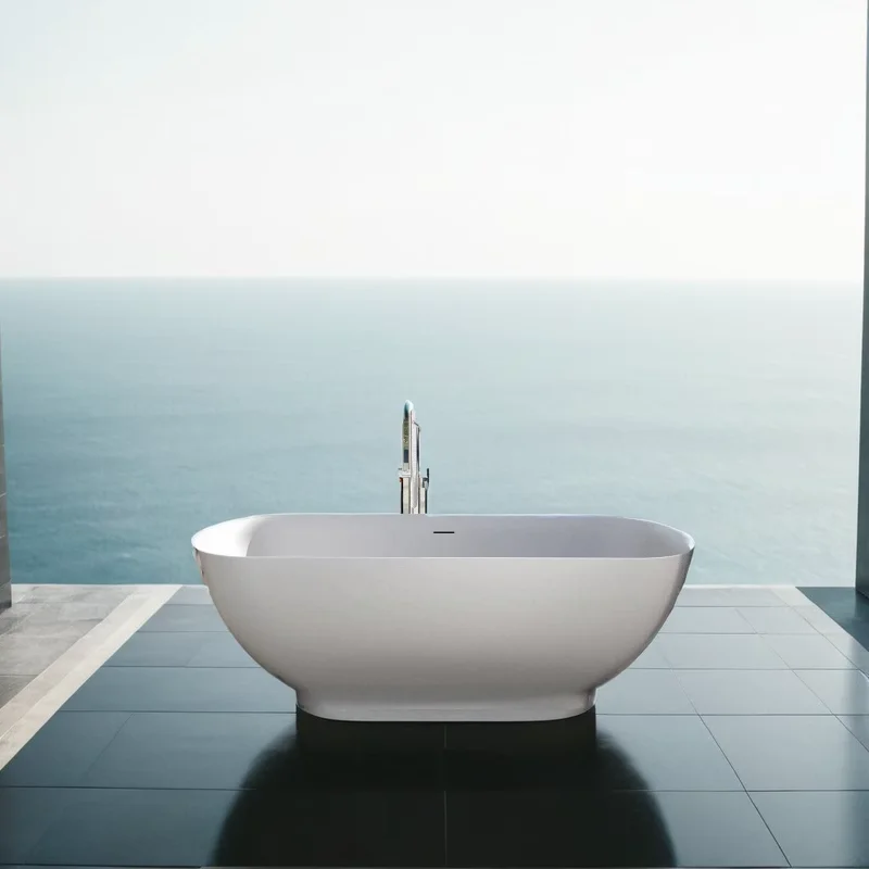 

Luxury Solid Surface Freestanding Soaking Bathtub with Overflow and Drain in Matte White