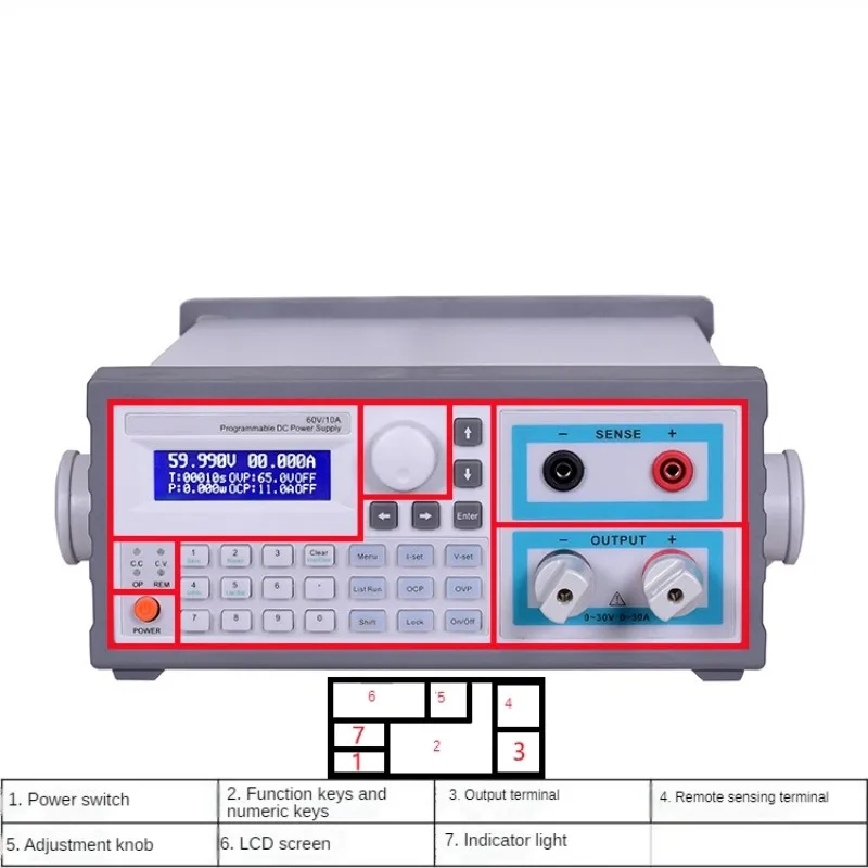 Laboratory adjustable 30V 60V 150V 200V 250V 300V 1A 2A 3A 5A five digit display switch programmable DC power supply
