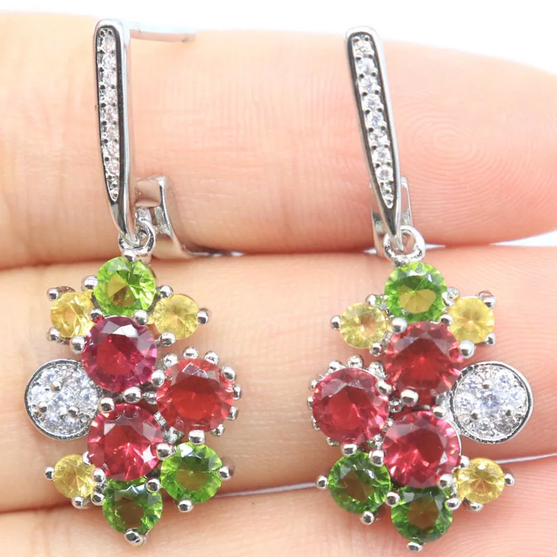 

Buy 4 Get 1 Free 36x15mm Multi Color Green Peridot Golden Citrine London Blue Topaz Mystic Topaz CZ Wedding Silver Earrings