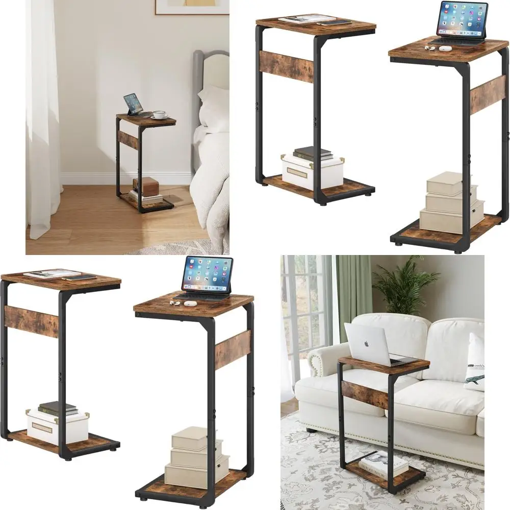 

2-Piece C-Shaped Sofa Side Tables, TV Trays for Living Room and Bedroom, Compact Couch Side Table Set