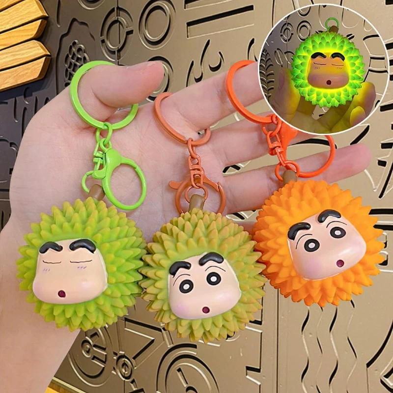 Miniso Creative Cartoon Cute Luminous Durian Crayon Shin Chan Keychain Pendant Small Gift Car Backpack Doll