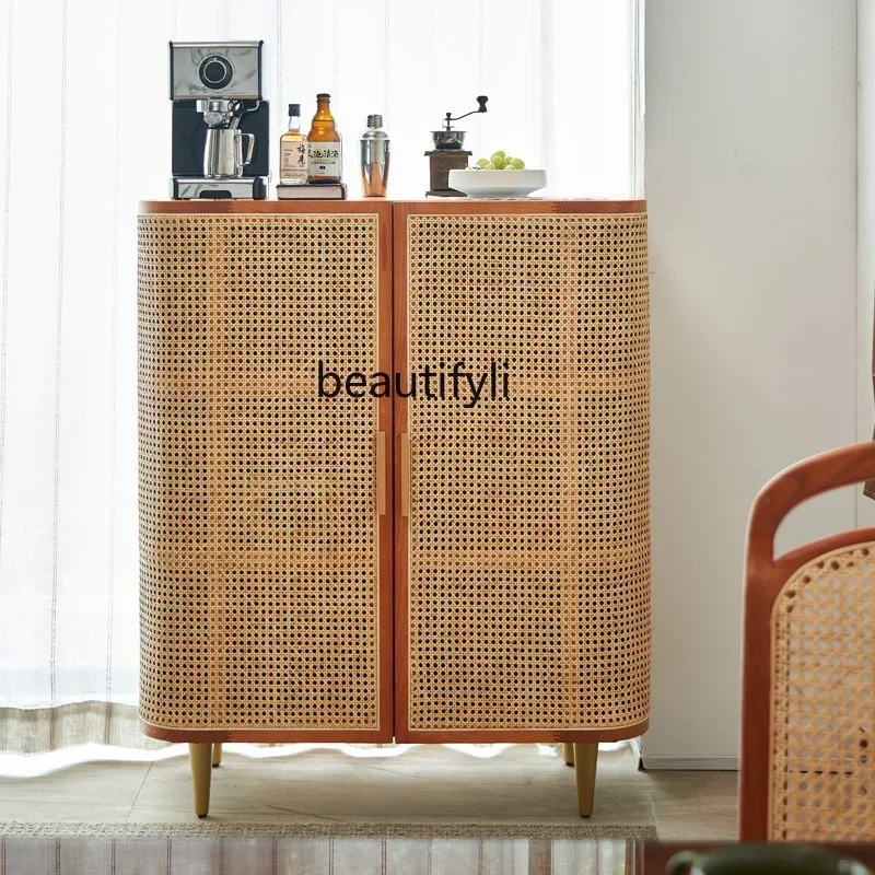 J45 Rattan Solid Wood Sideboard Multi-Functional New Chinese Style Home Living Room Wall Double Door Locker