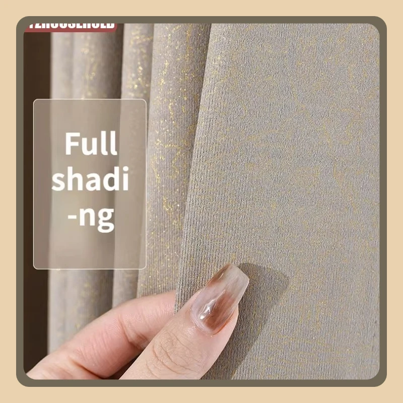 

New Gilding Embossed Curtains for Living Dining Room Bedroom Blackout Light Luxury Nordic Soundproof Solid Color Room Decoration
