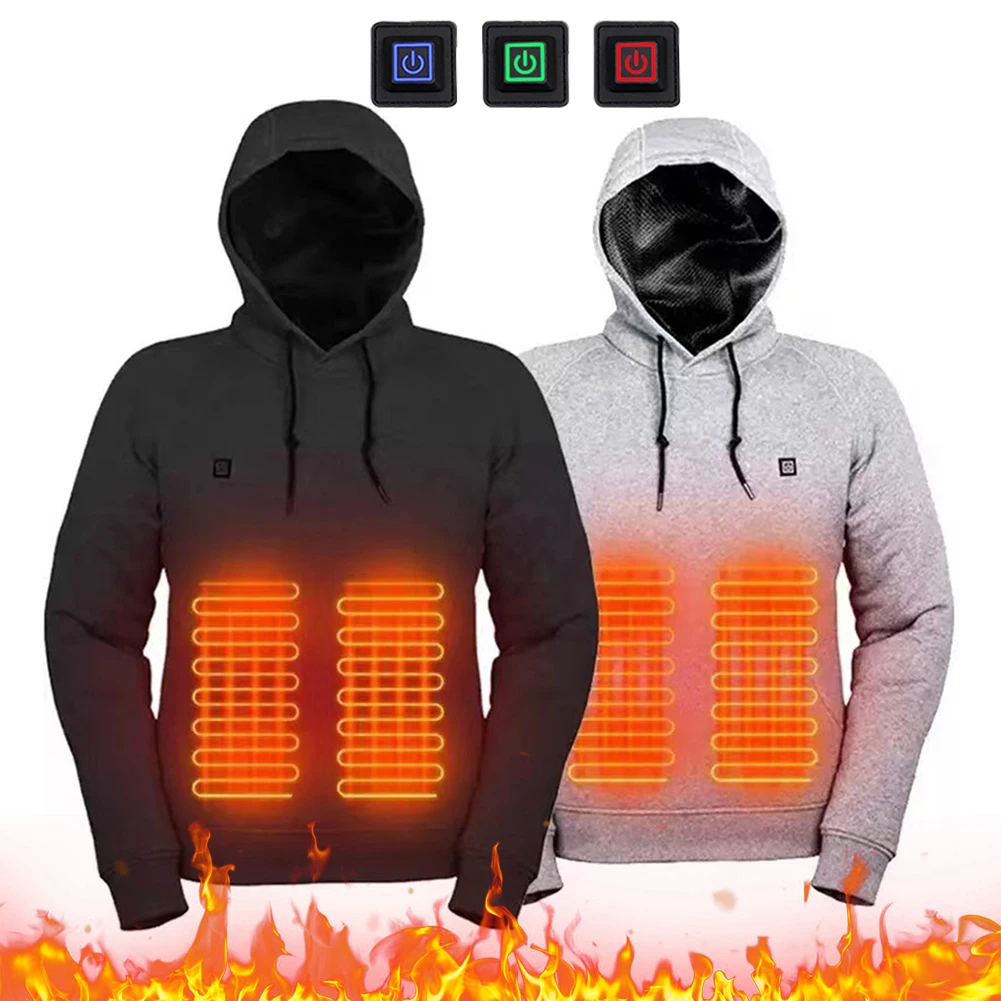 USB Heating Sweaters Hoodies Winter Warm Heated Clothes Long Sleeve Streetwear Loose Coats Heat Jacket Sportswear for Camping