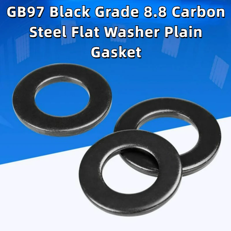 5-100pcs M1.6 M2 M2.5 M3 M3.5 M4 M5 M6 M8 M10 M12 M14 M16 - M24 GB97 Black Grade 8.8 Carbon Steel Flat Washer Plain Gasket