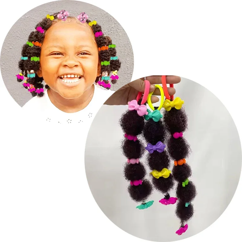 6PCS wholesale  Kids Ponytail Hair Extension Accessories Cute Small Marley Bubble Puff Afro Kids Braided Ponytail for Girls