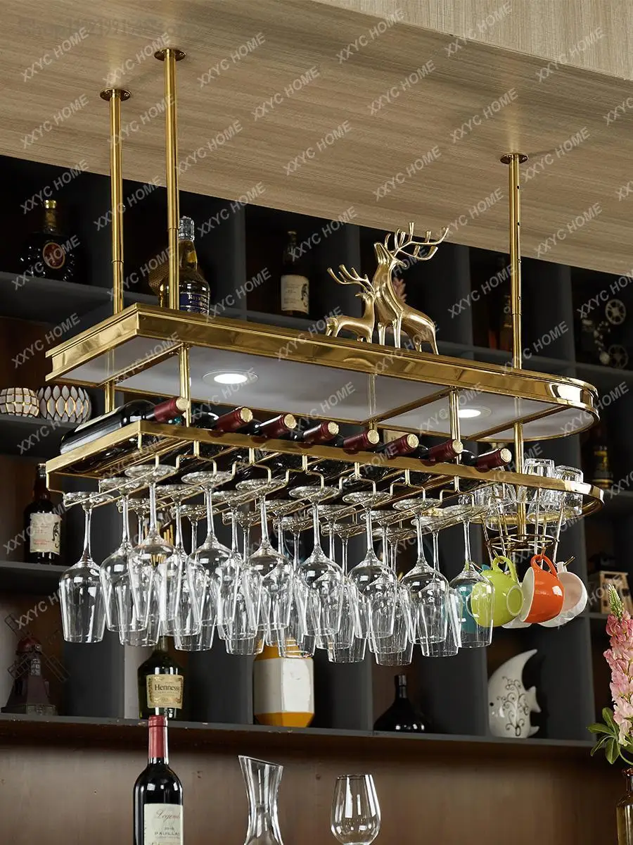 Edelstahl Weinglas Rack Licht Luxus Bar Kleiderbügel Wein regal hängen Rack Weinglas Rack kopfüber Weins chrank nach Hause