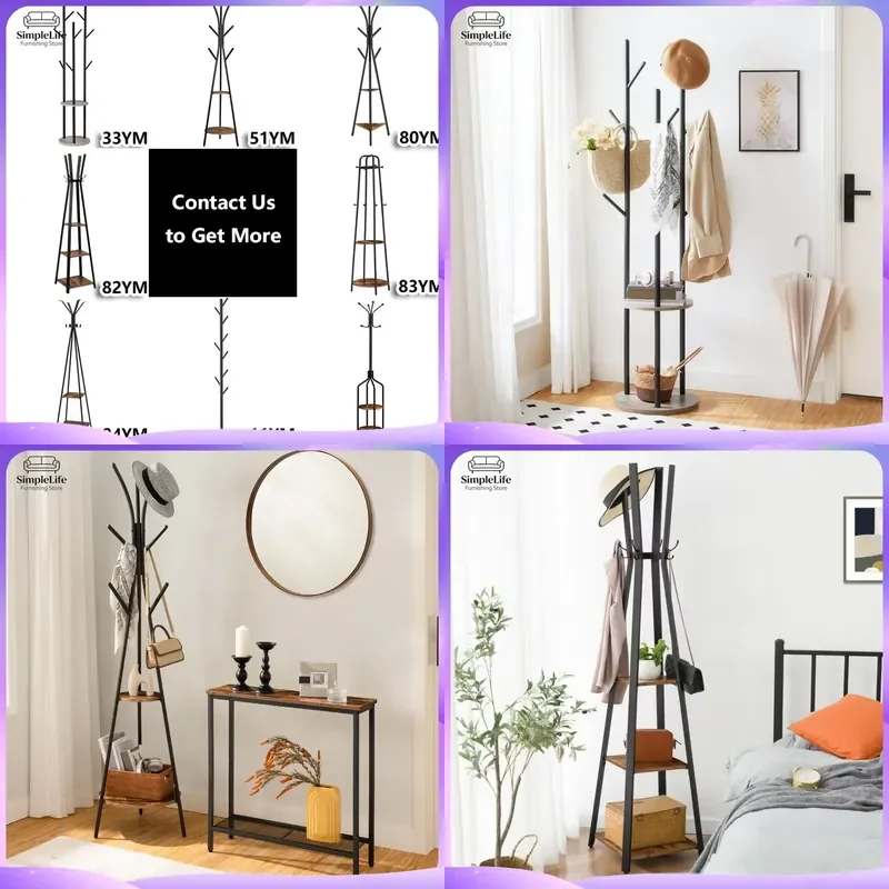 Freestanding Coat Rack Heavy Duty Metal Clothes Stand with Hooks Entryway Hall Tree Organizer for Hanging Jackets Hats Bags
