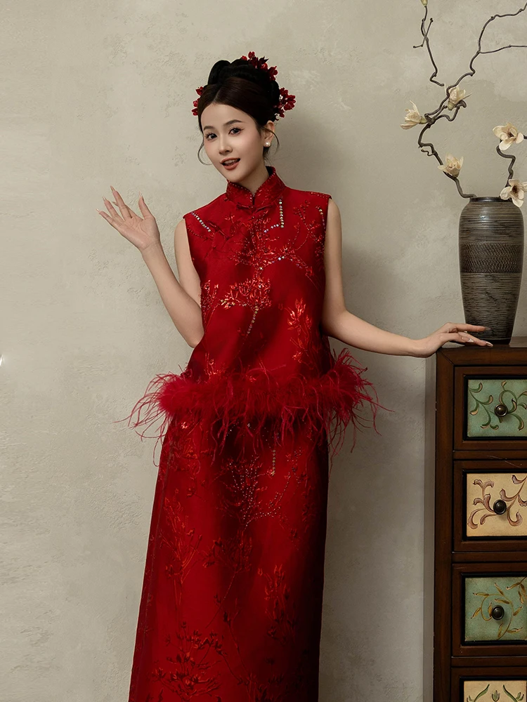 

Изысканный китайский свадебный халат для женщин: легкий, воздушный, сказочный дизайн, идеален для тостов и церемоний.