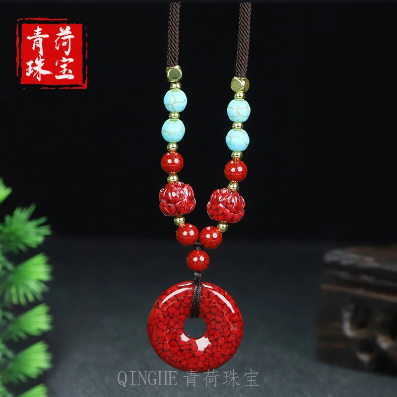 Natural sand peace pendant with turquoise and high-content necklace