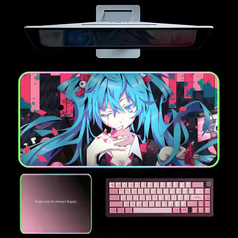 H-Hatsunes Anime M-Miku Mouse Pad RGB Gaming Mousepad LED Large Games Mouse pads XXL Keyboard Pad Luminous Desk Mat Backlit
