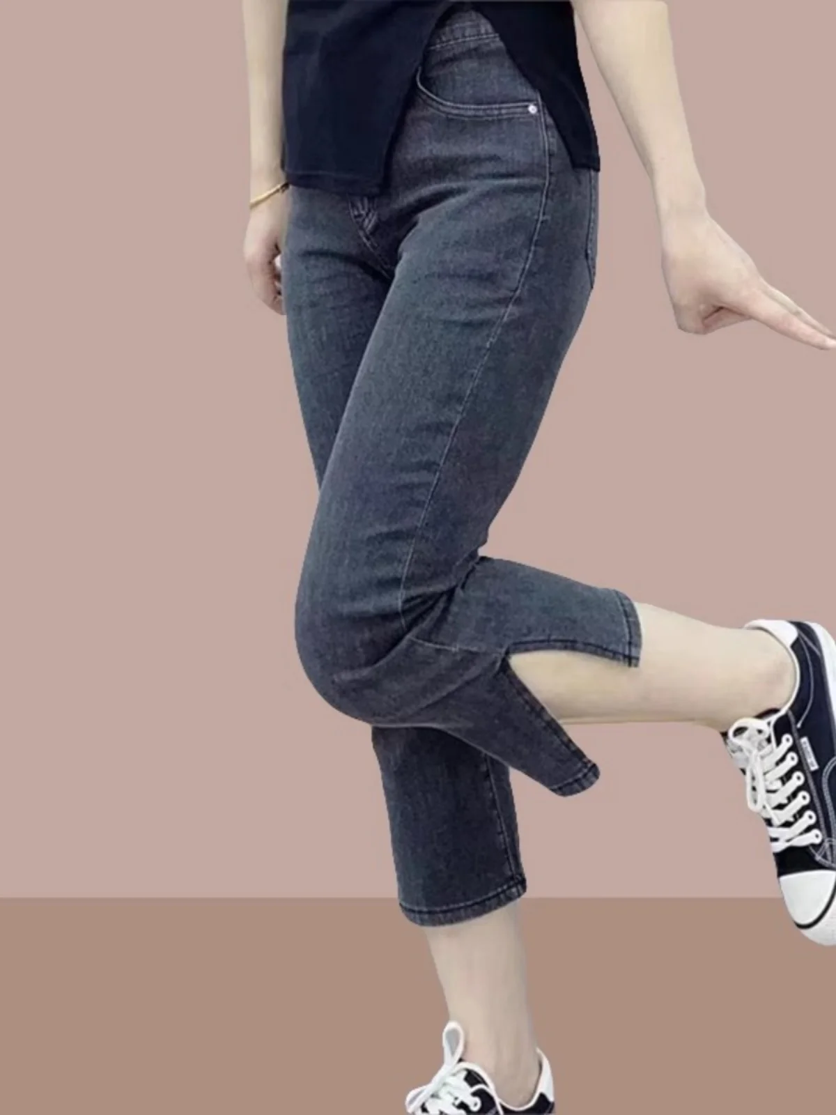 

Летние тонкие свободные женские прямые джинсы с высокой талией, расклешенные брюки, эластичные повседневные утягивающие джинсовые обтягивающие брюки до щиколотки
