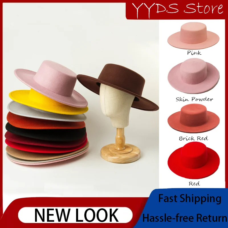 

Kids' Wool Felt Flat Top Hat: Autumn-Winter Fashion Casual, for Shopping Travel, Stylish 8cm Brim Woolen Cap