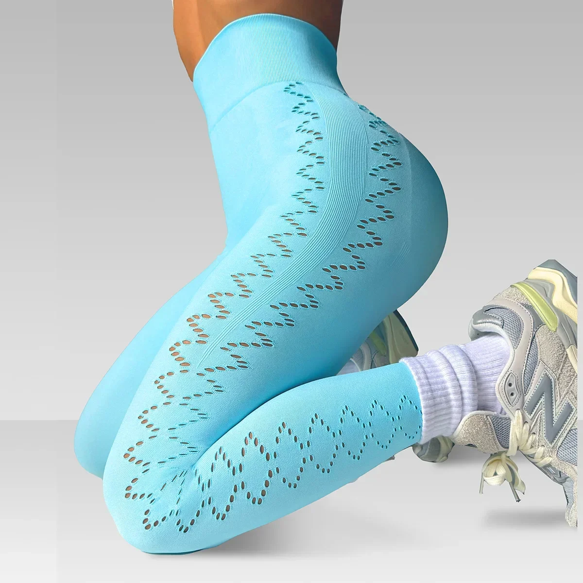 Damskie legginsy do biegania i jogi z wysokim stanem, ażurowe, sportowe, wyszczuplające spodnie do ćwiczeń, legginsy do biegania i jazdy na rowerze.