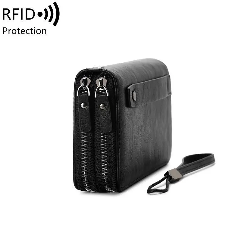 

Men's Long Zipper Wallet High Quality Pu Leather Wallet for Men RFID Blocking Business Clutch Bag Credit Card Holder Purse Man