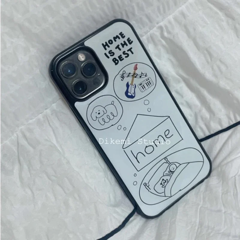 The Best Home Cartoon Cute Korean Ins Simple Lines Phone Case For iPhone 17 16 15 14 13 12 11 Pro XR XS X Max 8 7 Plus Y2K Cover