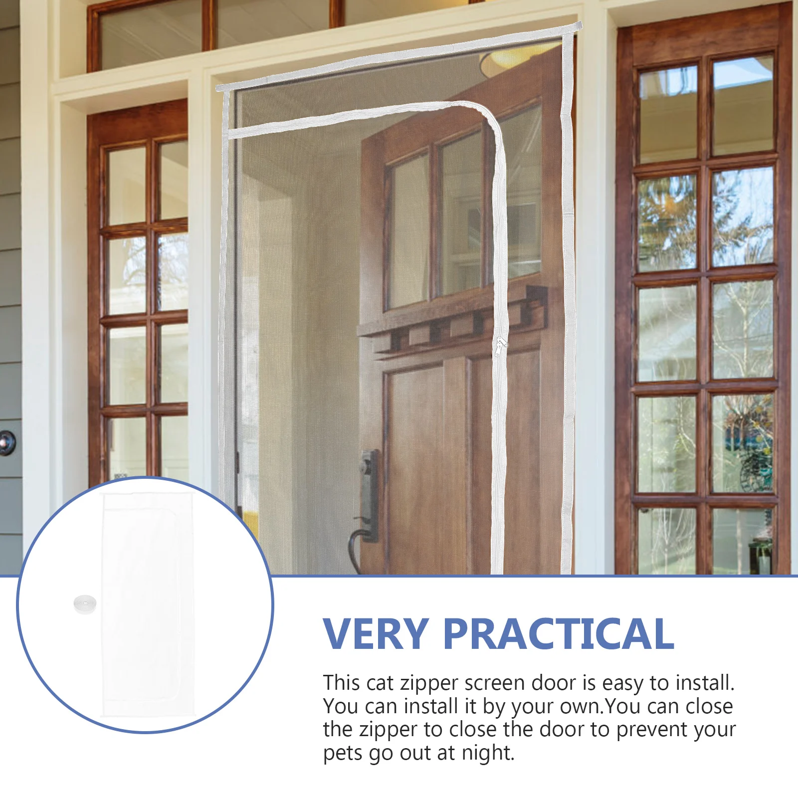 

Anti Cat Door Curtain Zipper Screen with Opening Sliding Doors and Windows Dog for Cats Gauze Pet