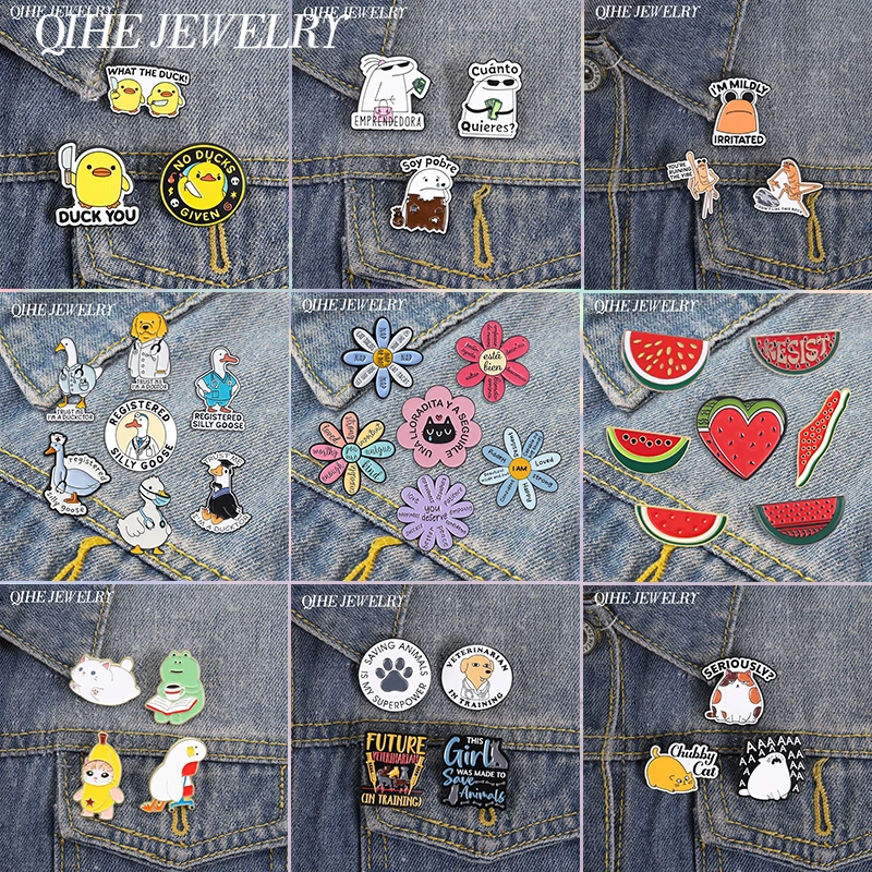 3-7Pcs/Set Motivational Flower Quotes Enamel Pins Animal Doctor Veterinary Flork Meme & Dollar Brooch Lapel Badge Jewelry Gifts