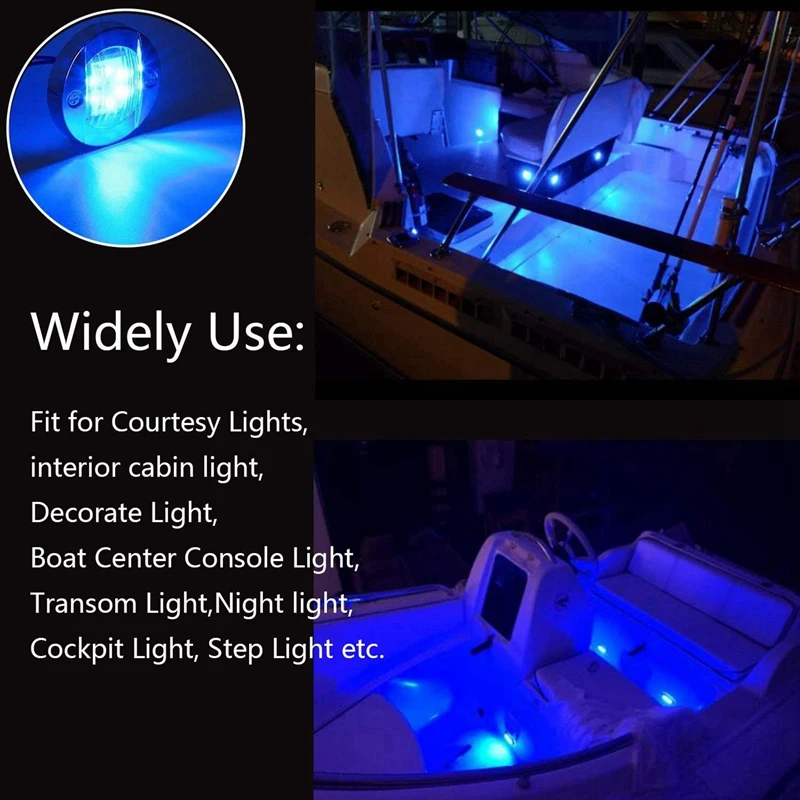 10X DC12V Round Marine Boat LED Courtesy Lights Cabin Deck Stern 6 LED Side Marker Lightnavigatioin Light Blue