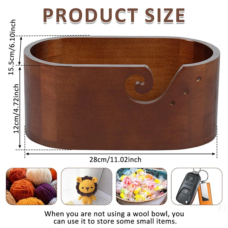 [YU]Wooden Yarn Bowl Large Size For Yarn Skeins With Carved Holes Crochet Hook Rests Portable Knitting Accessories