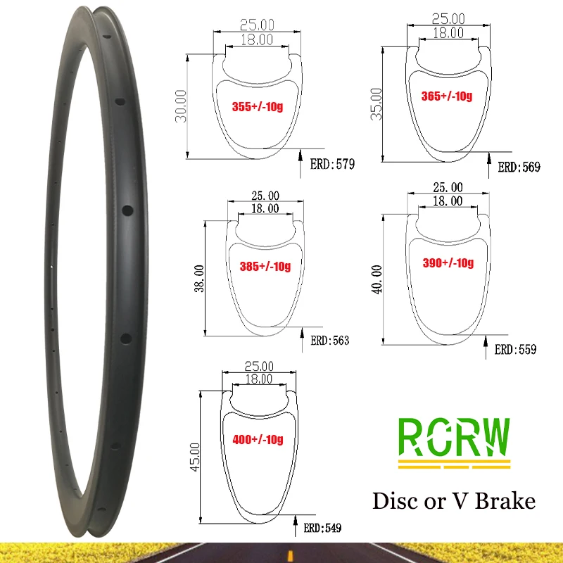 700C Road Clincher 25mm Wide Carbon Rim 30/35/38/40/45mm Deep Disc or Basalt/High TG Carving Track V Brake 16 18 20 21 24 28 32H