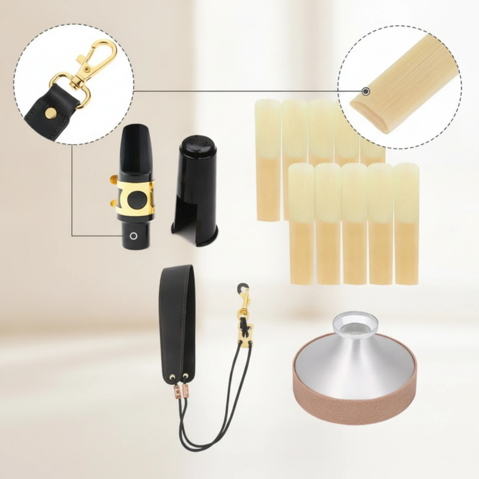 Saxophone Accessory Bundle Adjustable Saxophone Practice Set Mouthpiece with Cap Easy to Use Instrument Parts Replacement