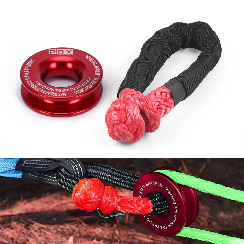 Shatter Resistant Synthetic Soft Tow Rope Flexible Shackle Protective Sleeve Recovery Ring Trailer Strap Pull 17t Jeep Truck SUV