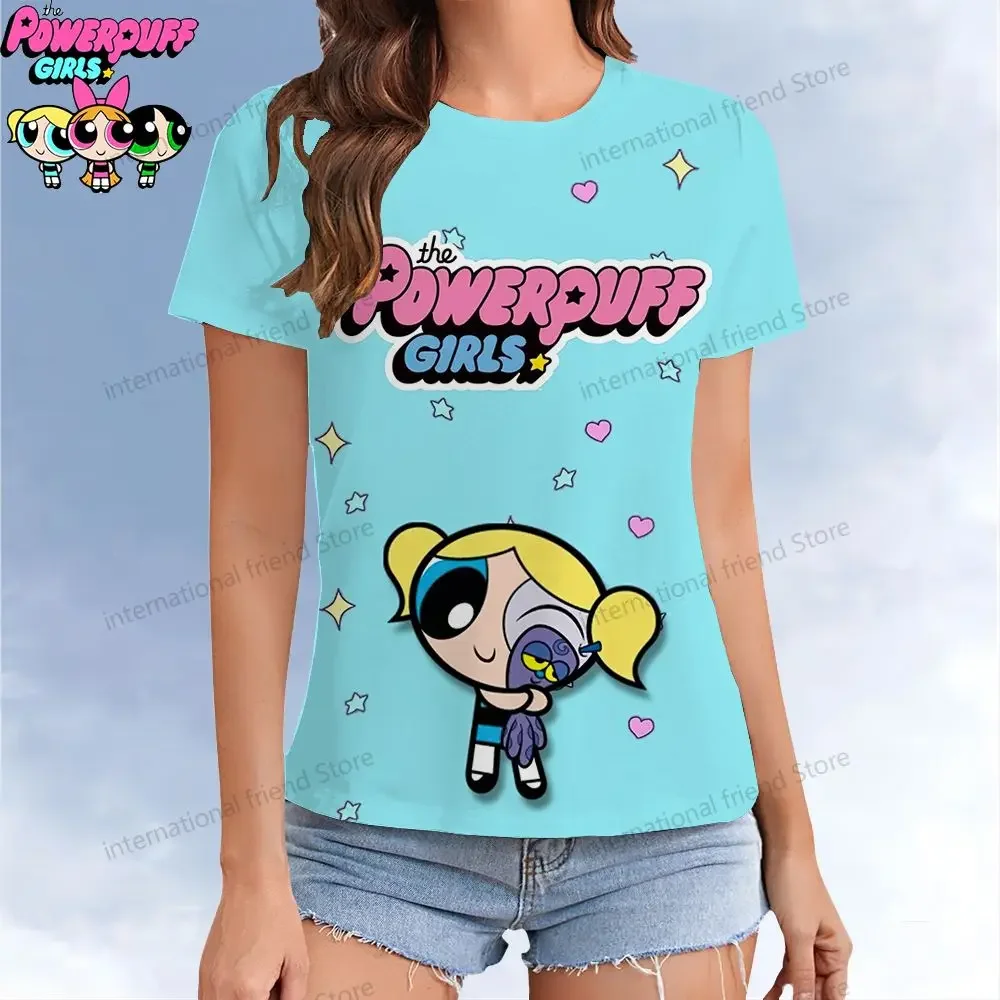 Kawaii The Powerpuff Girls Women's T-shirt Y2k Woman Clothing XS-3XL T-shirts Leisure Street Wear Summer Short Sleeve O Neck