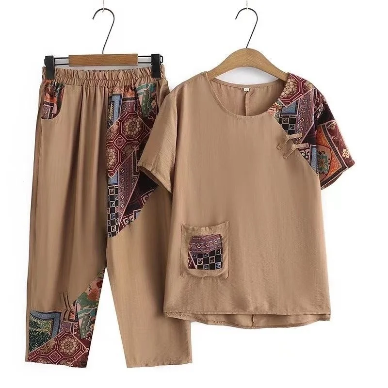 Women's Fashion Casual Suit 2023 Summer New Plus Size Clothing Loose Cotton Linen Tops And Harlan Long Pants Two Piece Set Women