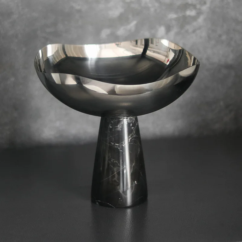 Luxury-lite Marble Trays Base Irregular Metal Fruit Dish New Chinese Style Trays Clubhouse Durable Home Decor Plateaux ZY40TP