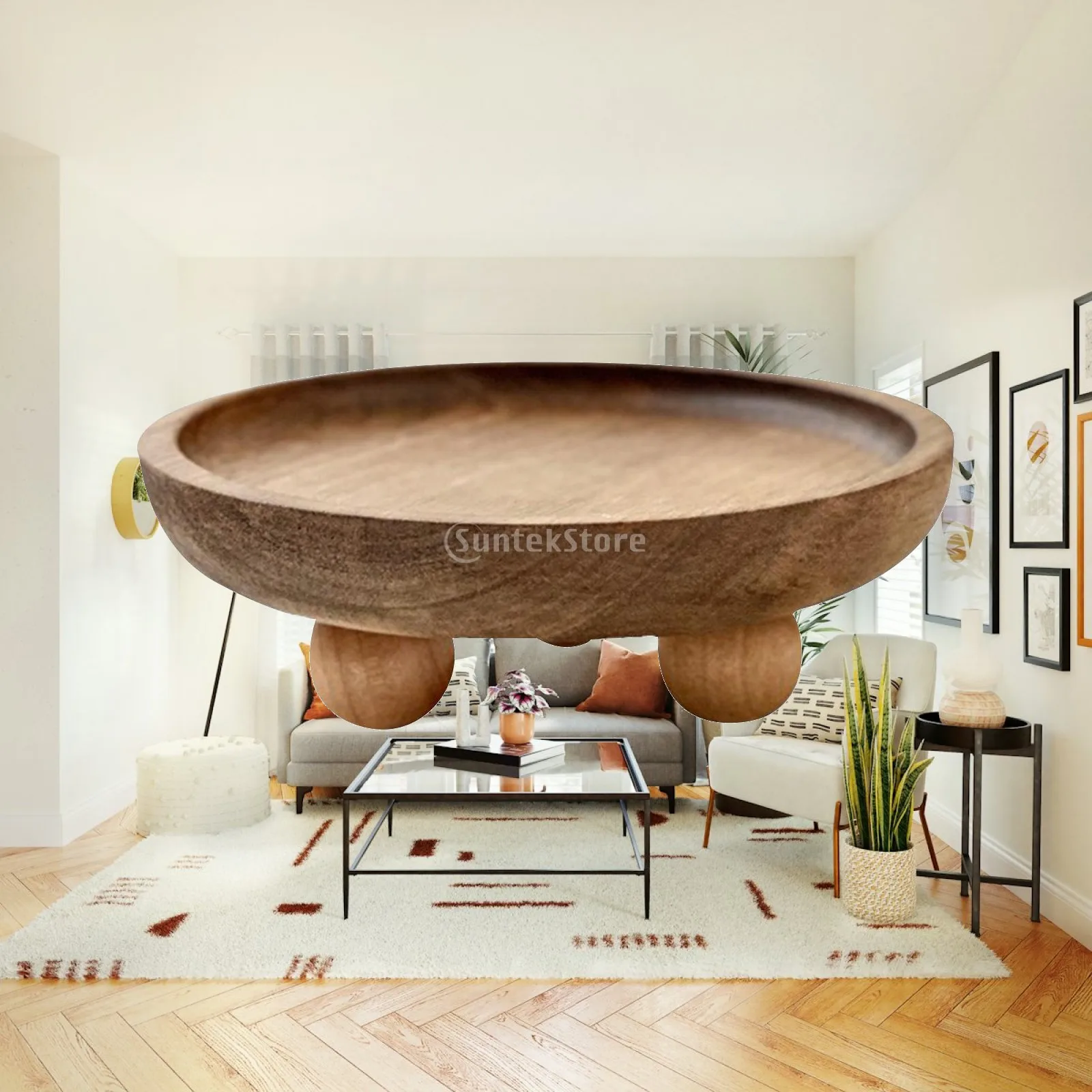 Mini Wood Pedestal Stand for Decor Oval Tray Jewelry Display Holder for Bathroom Countertop Perfume Plant Vase Candle Storage