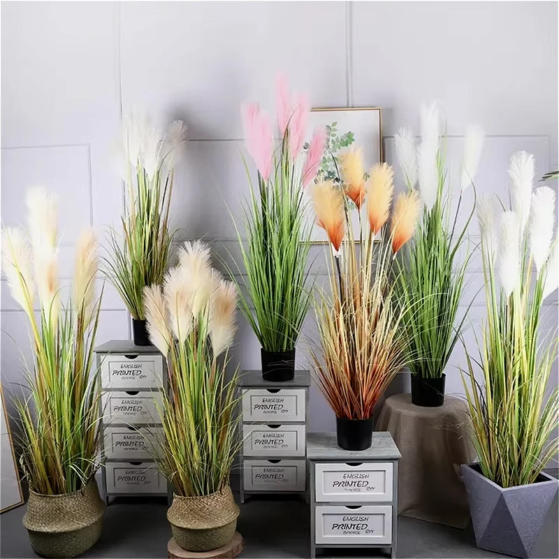 

Artificial Green Plant Reedtail Bonsai Large Artificial Dried Flower Pvc/Pe Fake Plant Home Garden Wedding Decoration 70 To 90cm