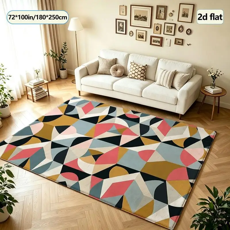 Medieval Style Abstract Color-Blocking Geometric Pattern Carpet Non-Slip Carpet Soft Indoor Living Room Bedroom Home Floor Mat