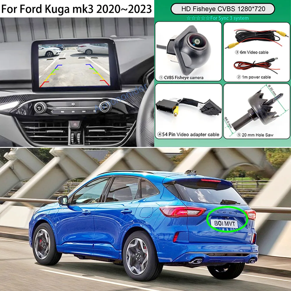 

Для Ford Kuga mk3 2020 2021 2022 2023 Sync 3 система HD камера заднего вида 54-контактный адаптер RCA жгут проводов резервная парковочная камера