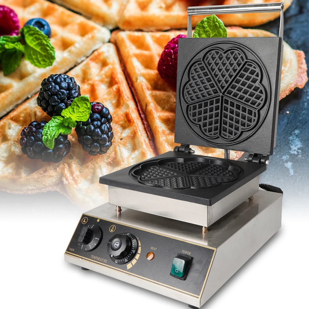 1750W Timer Stainless Steel Stomach Waffle Biscuit Machine Heart shaped Stainless Steel Commercial Household