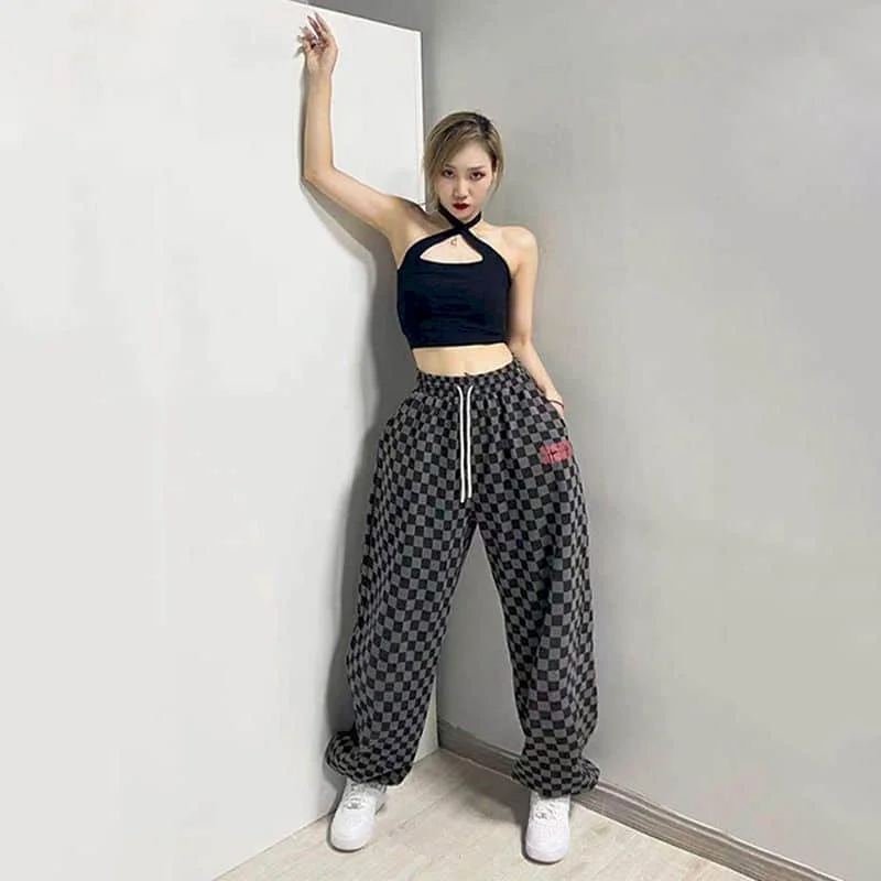 Harajuku Pants Casual Women\'s Pants Lace-up Baggy Pants Korean Fashion Leggings Y2k Pants Plaid Sporty Sweatpants Women Clothing