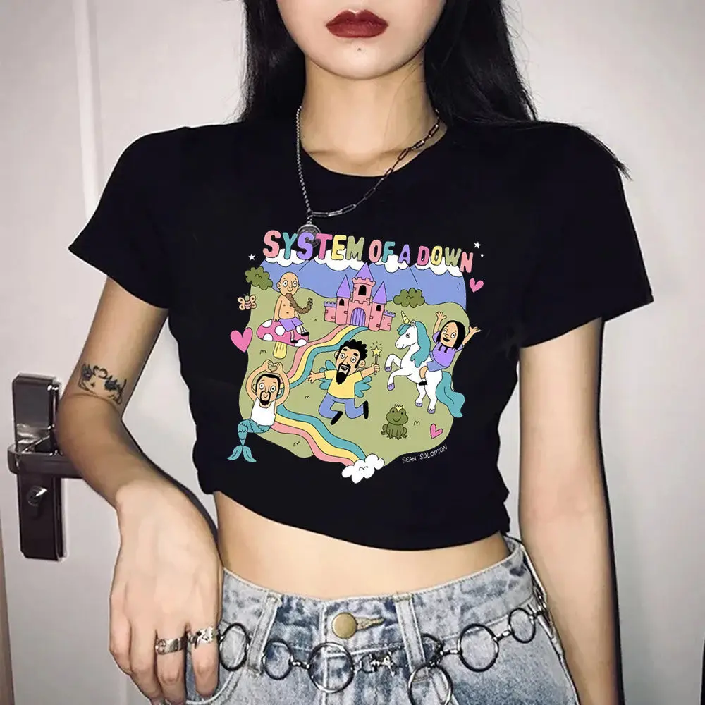 System of a Down crop top cropped summer corset babydoll gyaru Grunge Aesthetic 2000s woman t-shirt view 4